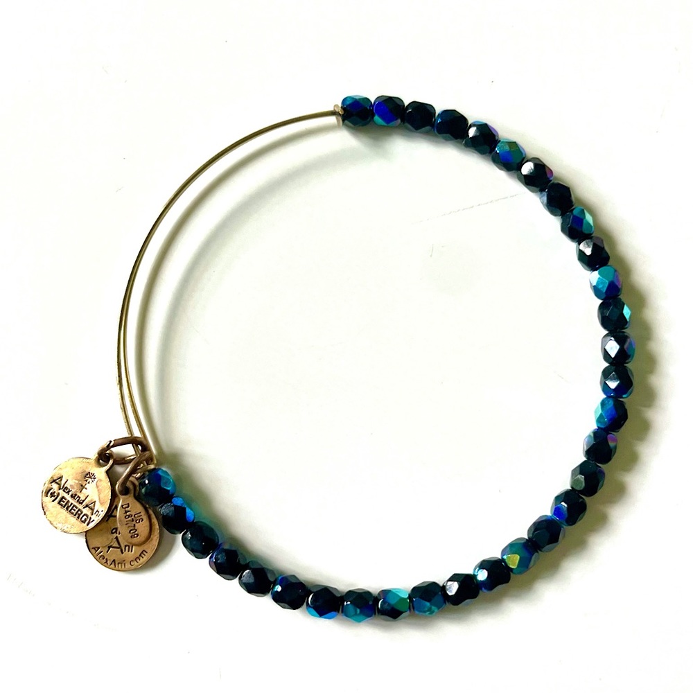 Alex and Ani Gold Splendid Blue Beaded Bangle Bracelet